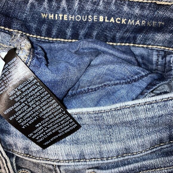 WHITE HOUSE BLACK MARKET THE SLIM 4 Rhinestone Knee Blue Denim Stretch Jeans Mid - Picture 9 of 11